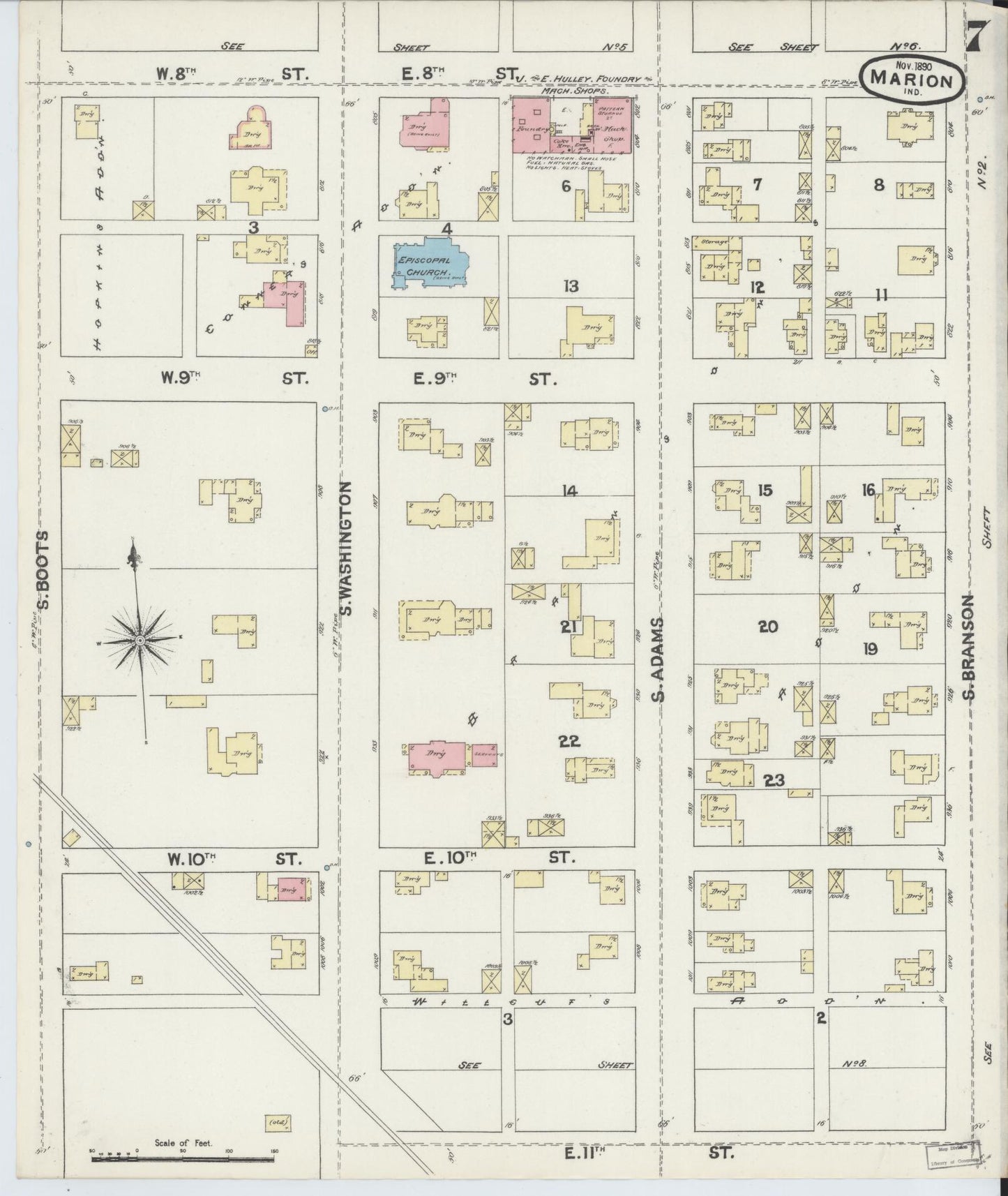 Sanborn Fire Insurance Map from Marion, Grant County, Indiana (1890), Sheet #0007 - Complete Map Set gallery image, historic Sanborn map, vintage wall art, Indiana Indiana