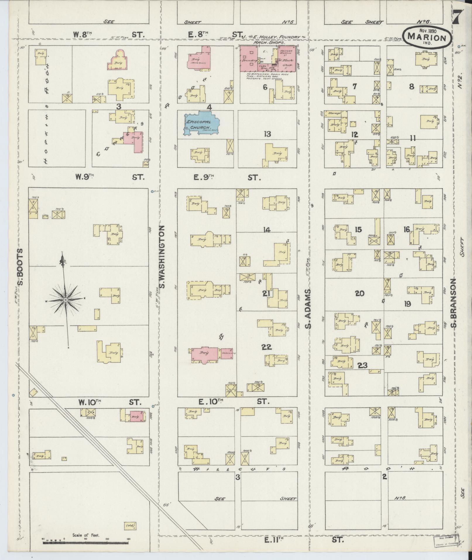 Sanborn Fire Insurance Map from Marion, Grant County, Indiana (1890), Sheet #0007 - Complete Map Set gallery image, historic Sanborn map, vintage wall art, Indiana Indiana
