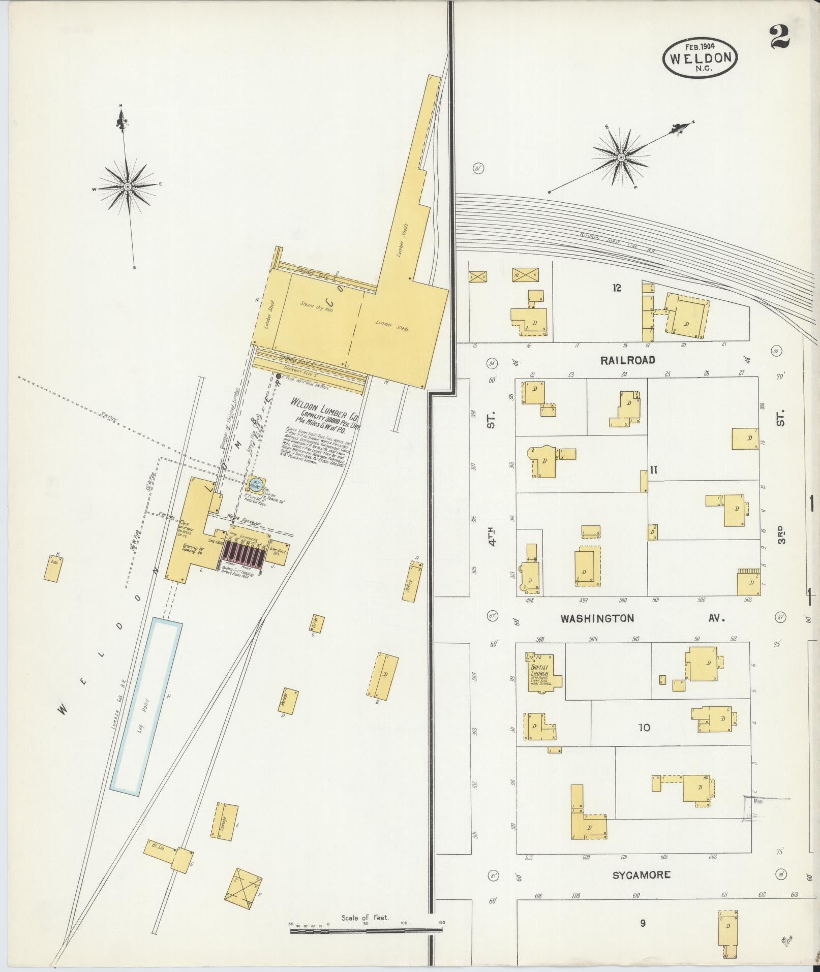 Sanborn Fire Insurance Map from Weldon, Halifax County, North Carolina (1904), Sheet #0002 - Complete Map Set gallery image, historic Sanborn map, vintage wall art, North Carolina North Carolina