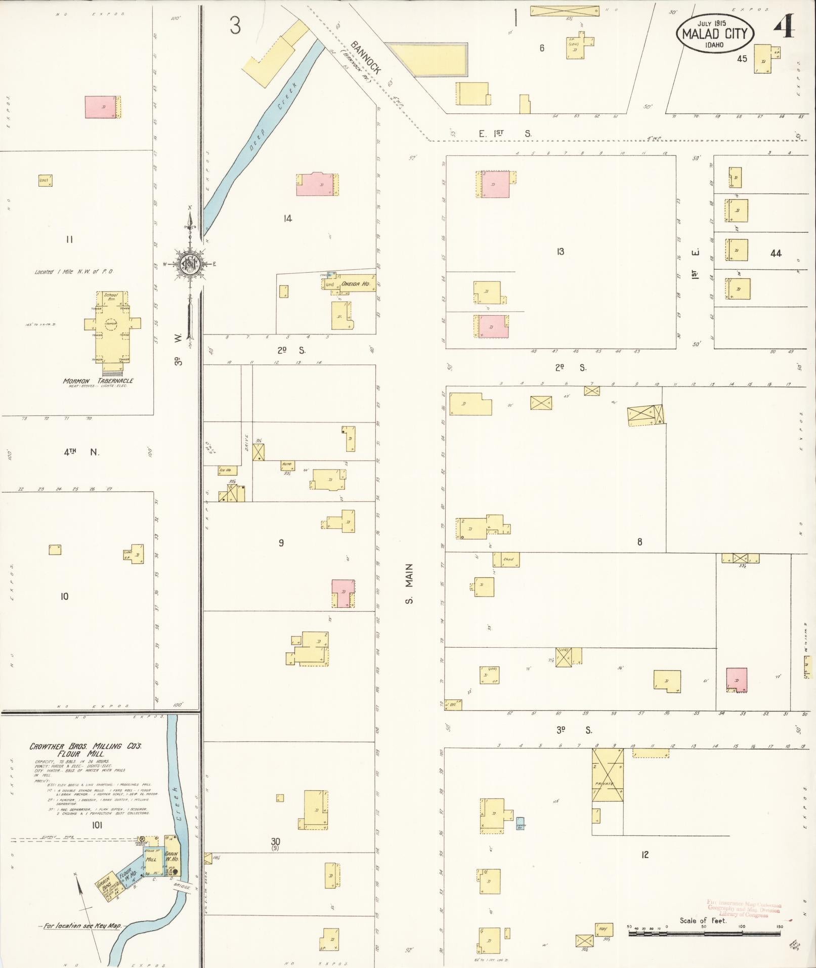 Sanborn Fire Insurance Map from Malad City, Oneida County, Idaho (1915), Sheet #0004 - Complete Map Set gallery image, historic Sanborn map, vintage wall art, Idaho Idaho