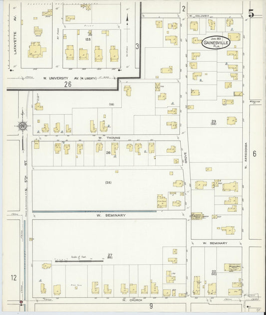 Sanborn Fire Insurance Map from Gainesville, Alachua County, Florida (1913), Sheet #0005 - Historic Sanborn Fire Insurance Map Print, vintage old map wall art, antique decor, genealogy gift, Florida Florida map