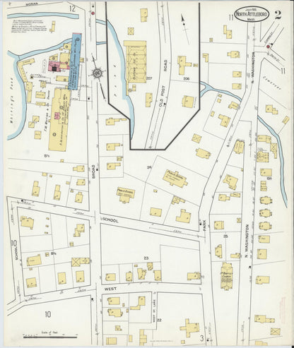 Sanborn Fire Insurance Map from North Attleborough, Bristol County, Massachusetts (1916), Sheet #0002 - Historic Sanborn Fire Insurance Map Print, vintage old map wall art, antique decor, genealogy gift, Massachusetts Massachusetts map