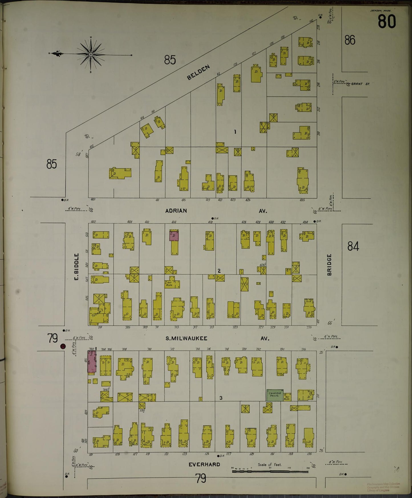 Sanborn Fire Insurance Map from Jackson, Jackson County, Michigan (1907), Sheet #0080 - Complete Map Set gallery image, historic Sanborn map, vintage wall art, Michigan Michigan