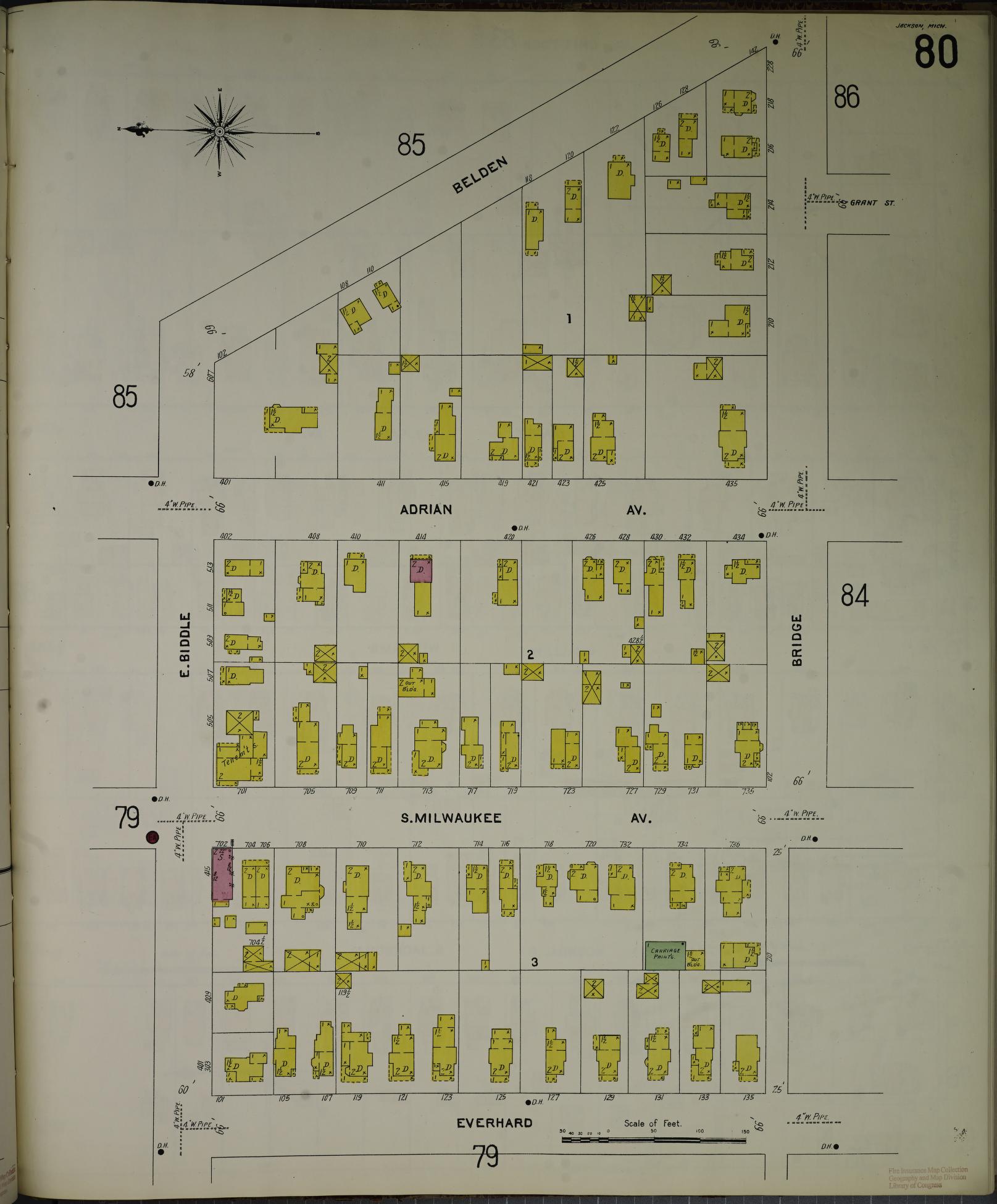 Sanborn Fire Insurance Map from Jackson, Jackson County, Michigan (1907), Sheet #0080 - Complete Map Set gallery image, historic Sanborn map, vintage wall art, Michigan Michigan
