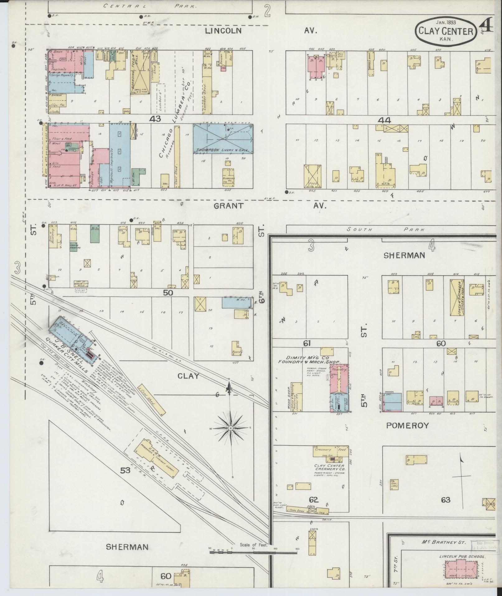 Sanborn Fire Insurance Map from Clay Center, Clay County, Kansas (1893), Sheet #0004 - Complete Map Set gallery image, historic Sanborn map, vintage wall art, Kansas Kansas