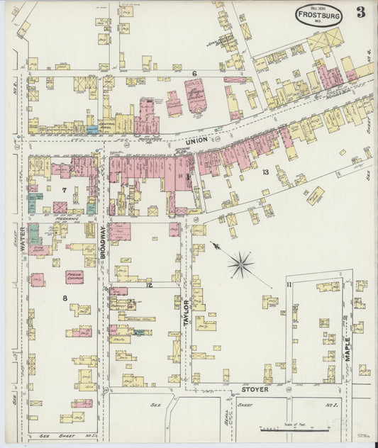 Sanborn Fire Insurance Map from Frostburg, Allegany County, Maryland (1890), Sheet #0003 - Historic Sanborn Fire Insurance Map Print, vintage old map wall art, antique decor, genealogy gift, Maryland Maryland map
