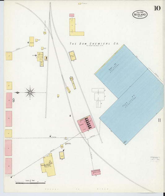 Sanborn Fire Insurance Map from Midland, Midland County, Michigan (1909), Sheet #0010 - Historic Sanborn Fire Insurance Map Print, vintage old map wall art, antique decor, genealogy gift, Michigan Michigan map