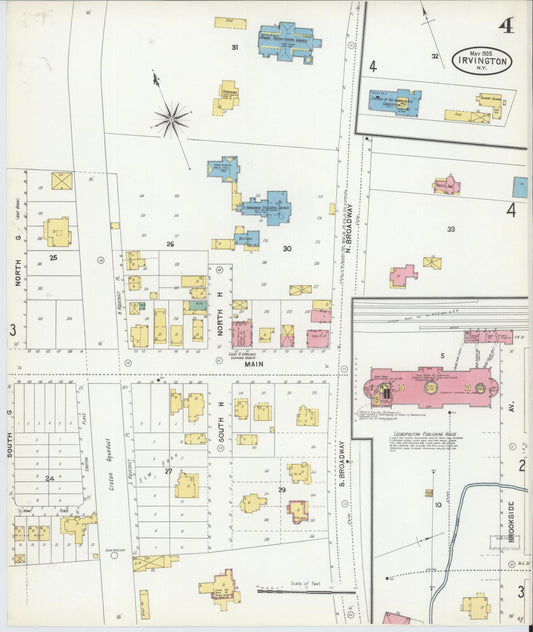 Sanborn Fire Insurance Map from Irvington, Westchester County, New York (1905), Sheet #0004 - Historic Sanborn Fire Insurance Map Print, vintage old map wall art, antique decor, genealogy gift, New York New York map