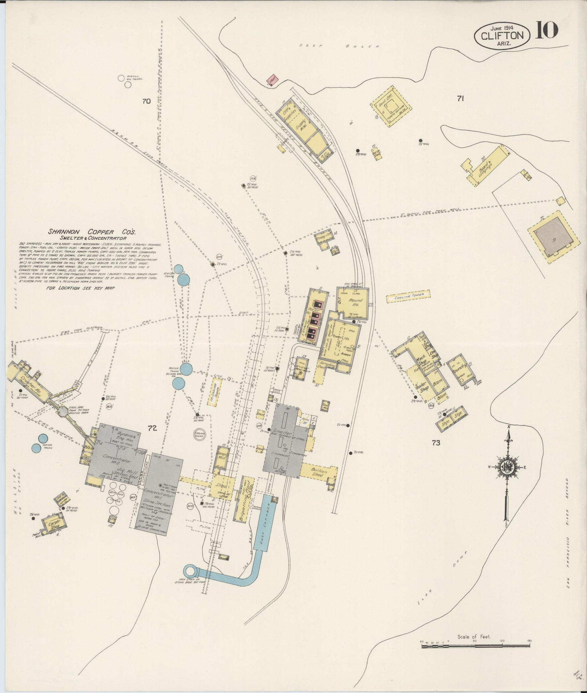 Sanborn Fire Insurance Map from Clifton, Greenlee County, Arizona (1914), Sheet #0010 - Historic Sanborn Fire Insurance Map Print, vintage old map wall art, antique decor, genealogy gift, Arizona Arizona map
