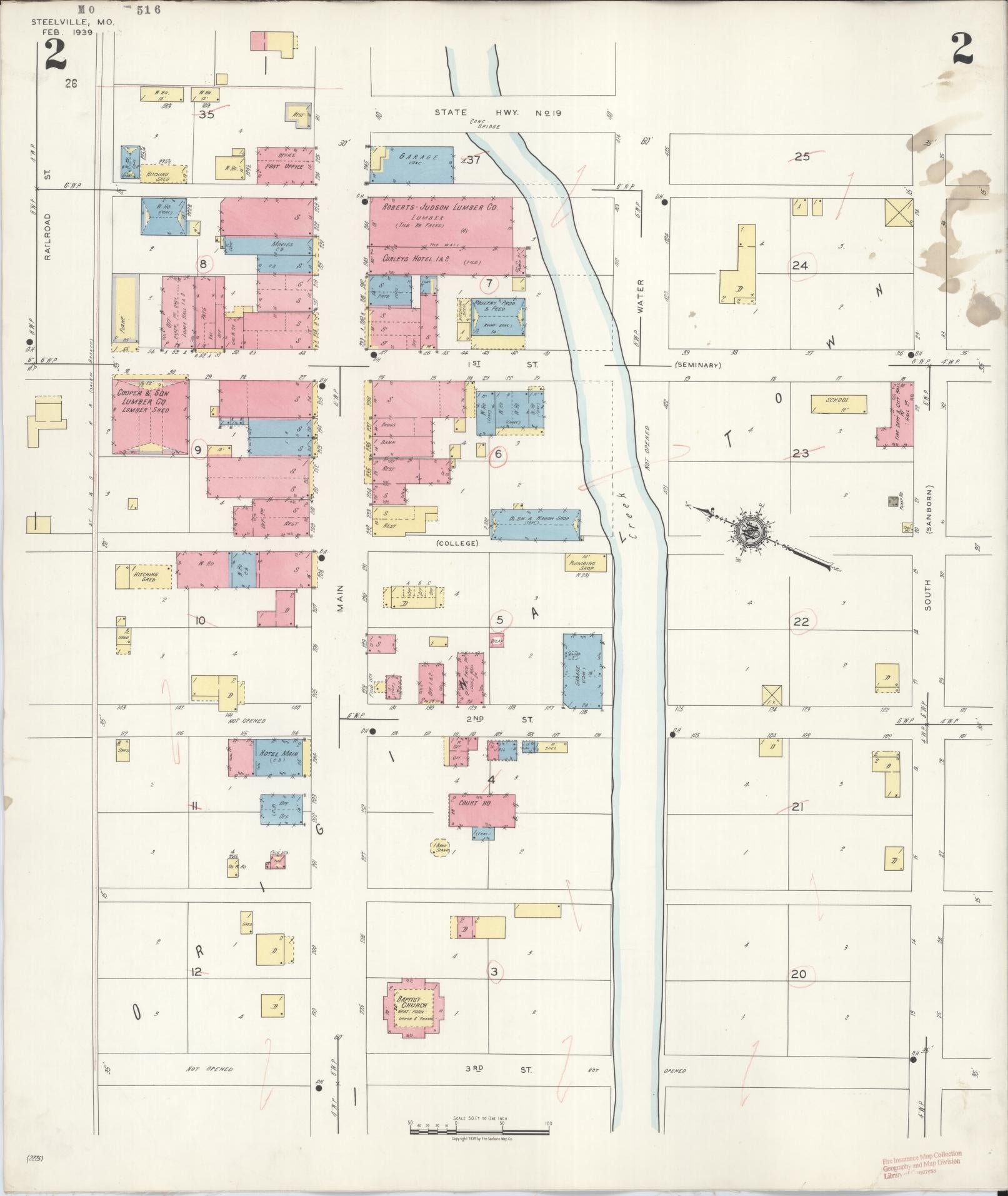 Sanborn Fire Insurance Map from Steelville, Crawford County, Missouri (1939), Sheet #0002 - Historic Sanborn Fire Insurance Map Print, vintage old map wall art, antique decor, genealogy gift, Missouri Missouri map