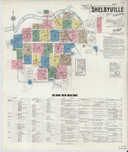 Sanborn Fire Insurance Map from Shelbyville, Shelby County, Indiana (1916), Sheet #0001 - Historic Sanborn Fire Insurance Map Print, vintage old map wall art, antique decor, genealogy gift, Indiana Indiana map