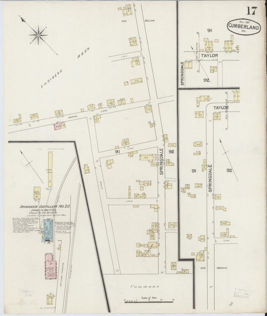 Allegany, Maryland - 1887 - Sanborn Fire Insurance Map, Sheet #0017 - Historic Sanborn Fire Insurance Map Print, Allegany Maryland 1887 0017 vintage old map wall art