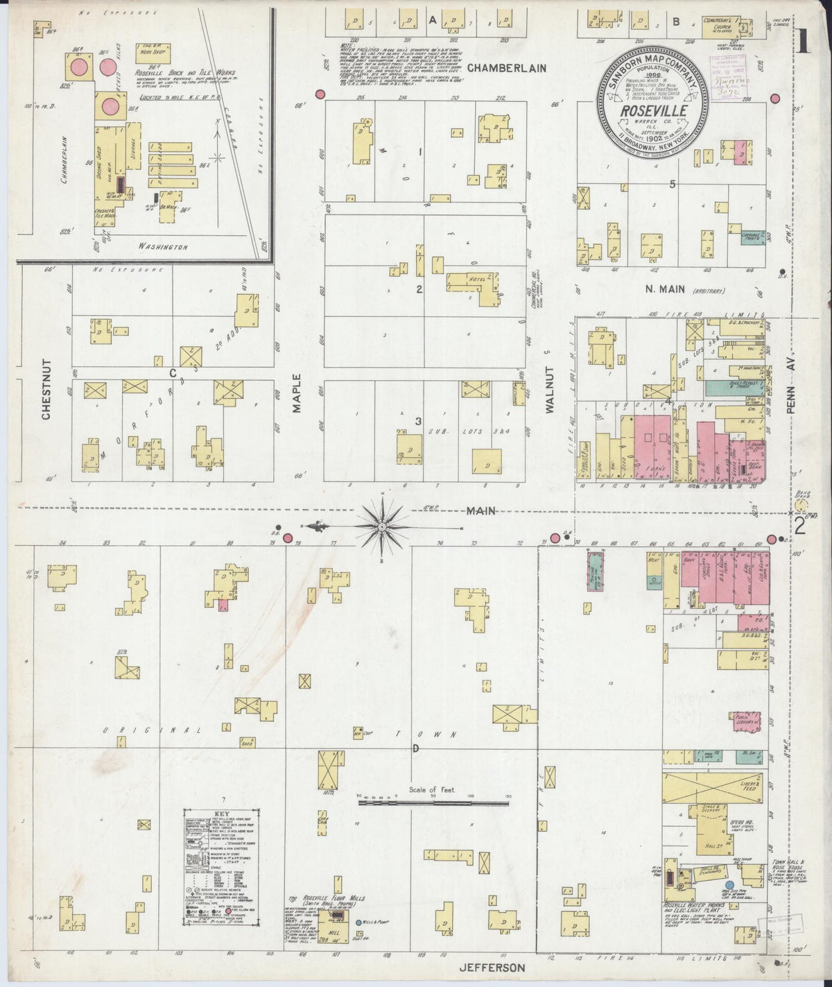 Sanborn Fire Insurance Map from Roseville, Warren County, Illinois (1902), Sheet #0001 - Historic Sanborn Fire Insurance Map Print, vintage old map wall art, antique decor, genealogy gift, Illinois Illinois map