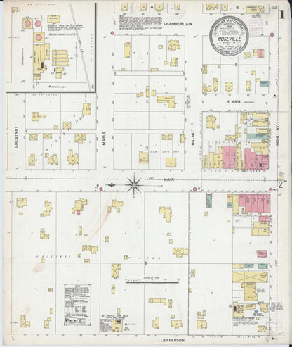 Sanborn Fire Insurance Map from Roseville, Warren County, Illinois (1902), Sheet #0001 - Historic Sanborn Fire Insurance Map Print, vintage old map wall art, antique decor, genealogy gift, Illinois Illinois map