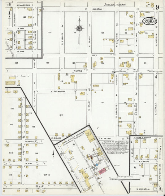 Sanborn Fire Insurance Map from Douglas, Coffee County, Georgia (1920), Sheet #0009 - Historic Sanborn Fire Insurance Map Print, vintage old map wall art, antique decor, genealogy gift, Georgia Georgia map