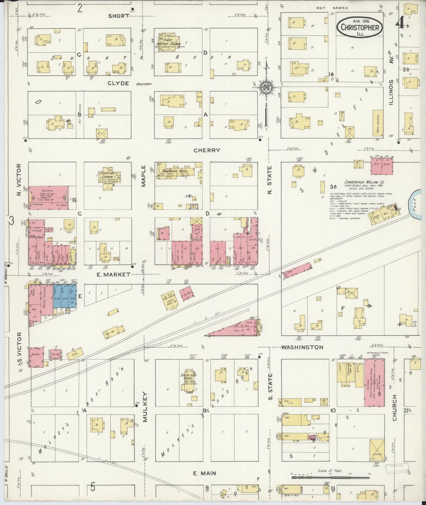 Sanborn Fire Insurance Map from Christopher, Franklin County, Illinois (1916), Sheet #0004 - Complete Map Set gallery image, historic Sanborn map, vintage wall art, Illinois Illinois