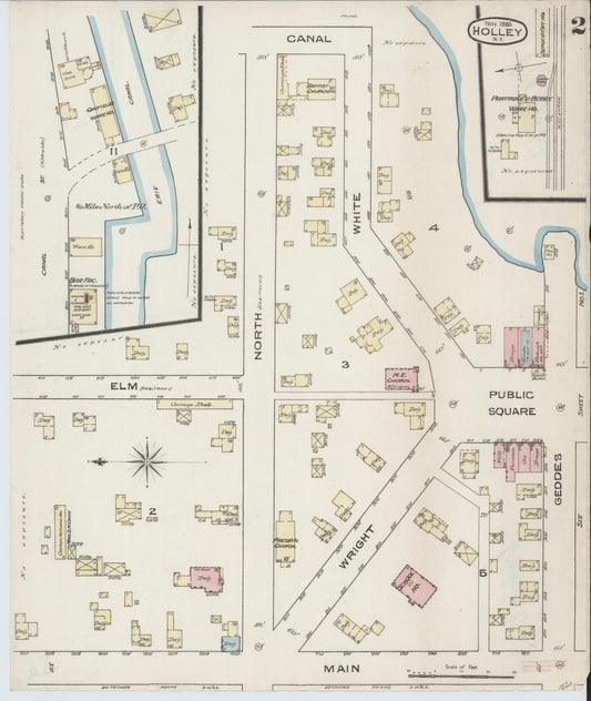 Sanborn Fire Insurance Map from Holley, Orleans County, New York (1885), Sheet #0002 - Historic Sanborn Fire Insurance Map Print, vintage old map wall art, antique decor, genealogy gift, New York New York map
