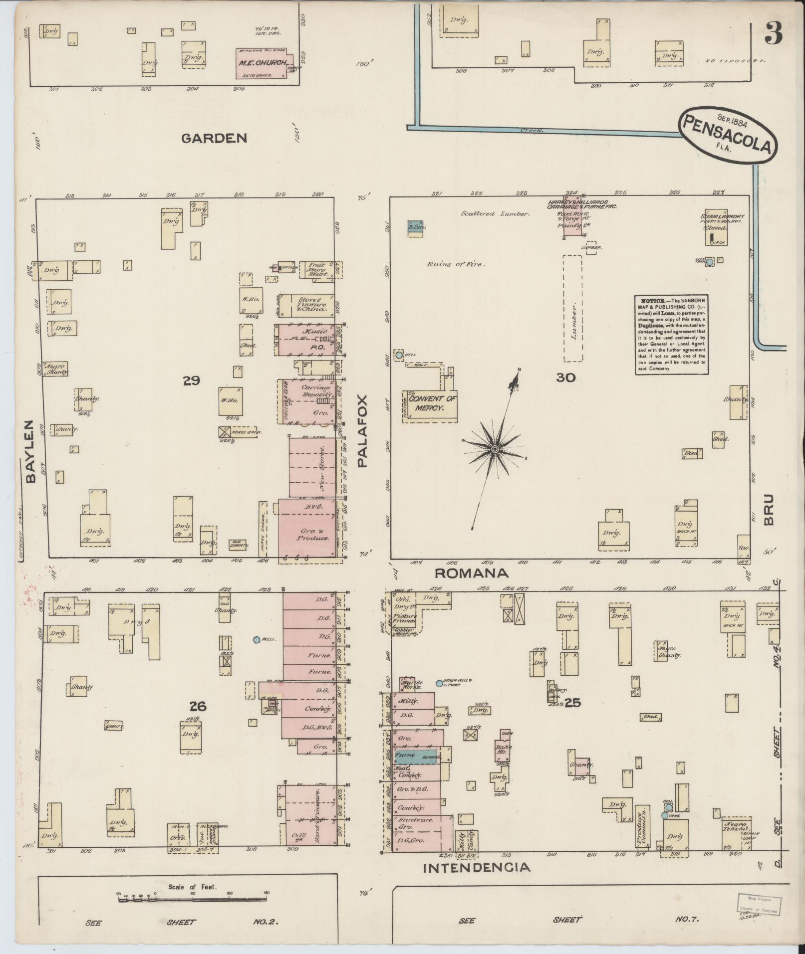 Sanborn Fire Insurance Map from Pensacola, Escambia County, Florida (1884), Sheet #0003 - Historic Sanborn Fire Insurance Map Print, vintage old map wall art, antique decor, genealogy gift, Florida Florida map