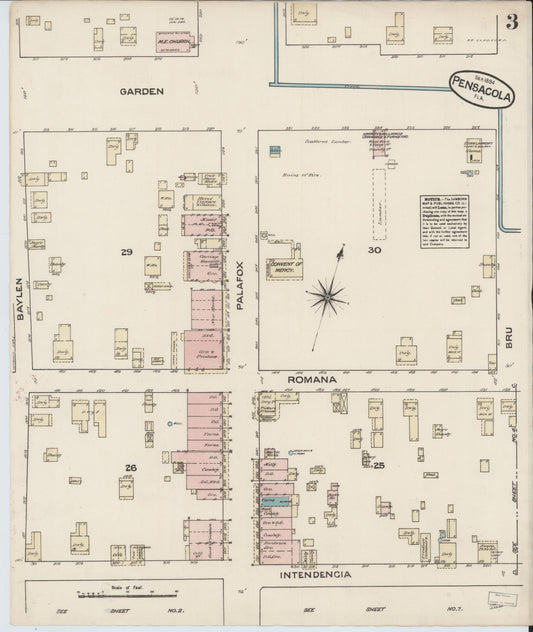Sanborn Fire Insurance Map from Pensacola, Escambia County, Florida (1884), Sheet #0003 - Historic Sanborn Fire Insurance Map Print, vintage old map wall art, antique decor, genealogy gift, Florida Florida map