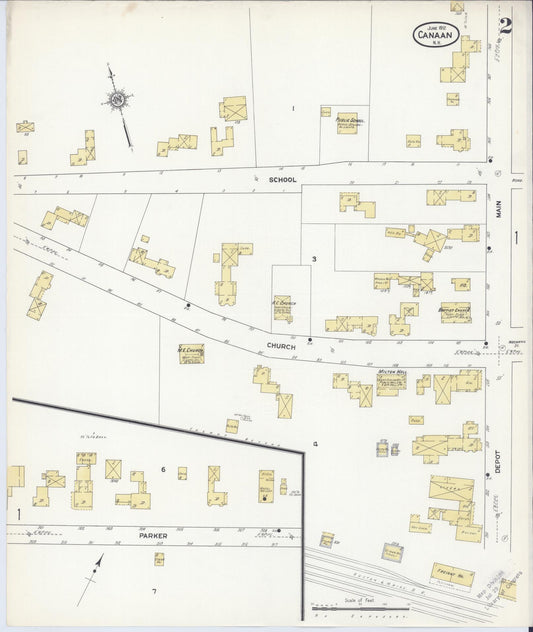 Sanborn Fire Insurance Map from Canaan, Grafton County, New Hampshire (1912), Sheet #0002 - Historic Sanborn Fire Insurance Map Print, vintage old map wall art, antique decor, genealogy gift, New Hampshire New Hampshire map