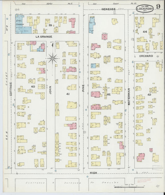 Sanborn Fire Insurance Map from Lockport, Niagara County, New York (1892), Sheet #0009 - Historic Sanborn Fire Insurance Map Print, vintage old map wall art, antique decor, genealogy gift, New York New York map