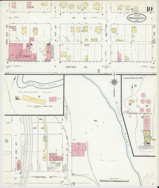Sanborn Fire Insurance Map from Nebraska City, Otoe County, Nebraska (1913), Sheet #0010 - Historic Sanborn Fire Insurance Map Print, vintage old map wall art, antique decor, genealogy gift, Nebraska Nebraska map