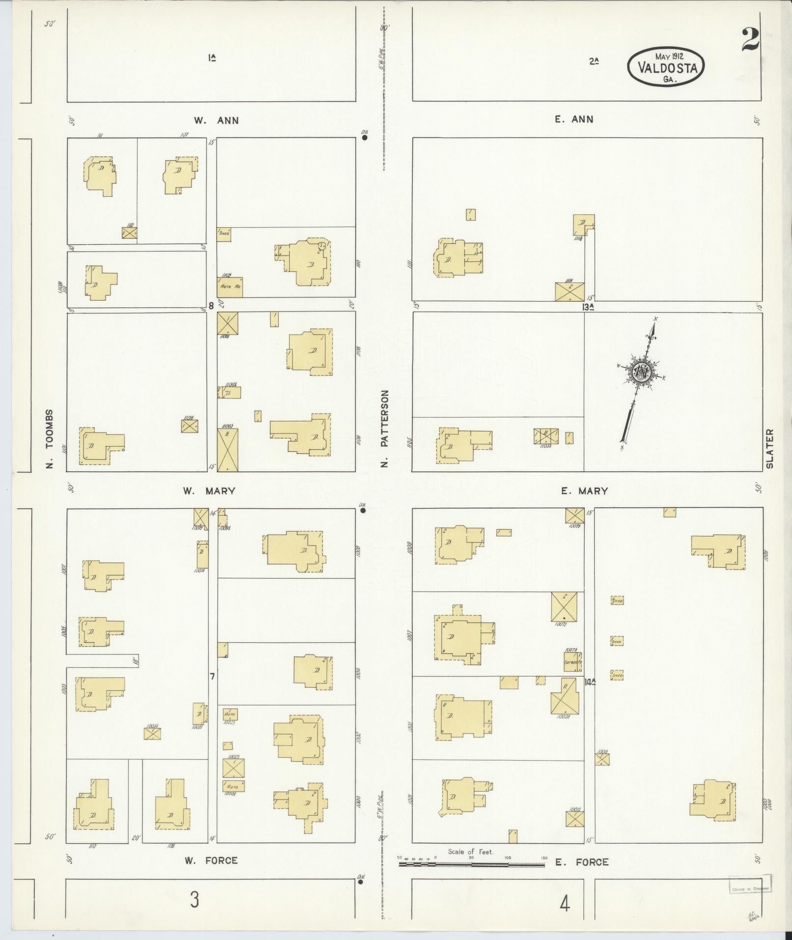 Sanborn Fire Insurance Map from Valdosta, Lowndes County, Georgia (1912), Sheet #0002 - Complete Map Set gallery image, historic Sanborn map, vintage wall art, Georgia Georgia
