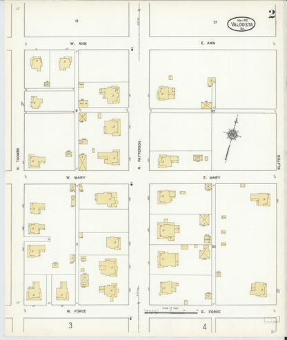 Sanborn Fire Insurance Map from Valdosta, Lowndes County, Georgia (1912), Sheet #0002 - Complete Map Set gallery image, historic Sanborn map, vintage wall art, Georgia Georgia