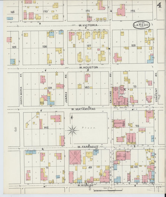 Sanborn Fire Insurance Map from Laredo, Webb County, Texas (1894), Sheet #0004 - Historic Sanborn Fire Insurance Map Print, vintage old map wall art, antique decor, genealogy gift, Texas Texas map