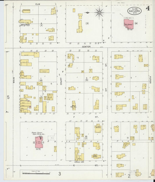 Sanborn Fire Insurance Map from Gaylord, Otsego County, Michigan (1898), Sheet #0004 - Historic Sanborn Fire Insurance Map Print, vintage old map wall art, antique decor, genealogy gift, Michigan Michigan map