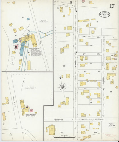 Sanborn Fire Insurance Map from Webster, Worcester County, Massachusetts (1904), Sheet #0017 - Historic Sanborn Fire Insurance Map Print, vintage old map wall art, antique decor, genealogy gift, Massachusetts Massachusetts map