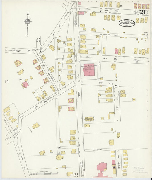 Sanborn Fire Insurance Map from New Brighton, Beaver County, Pennsylvania (1913), Sheet #0021 - Historic Sanborn Fire Insurance Map Print, vintage old map wall art, antique decor, genealogy gift, Pennsylvania Pennsylvania map
