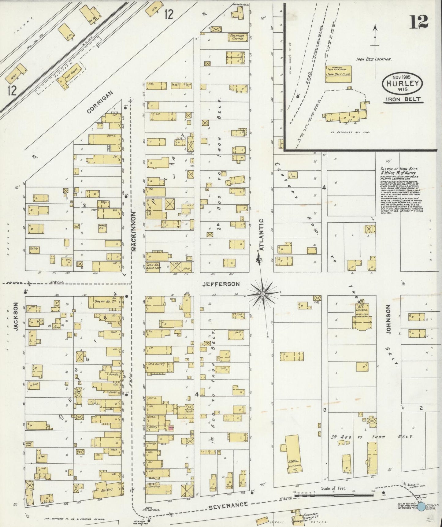 Sanborn Fire Insurance Map from Hurley, Iron County, Wisconsin (1905), Sheet #0012 - Historic Sanborn Fire Insurance Map Print, vintage old map wall art, antique decor, genealogy gift, Wisconsin Wisconsin map