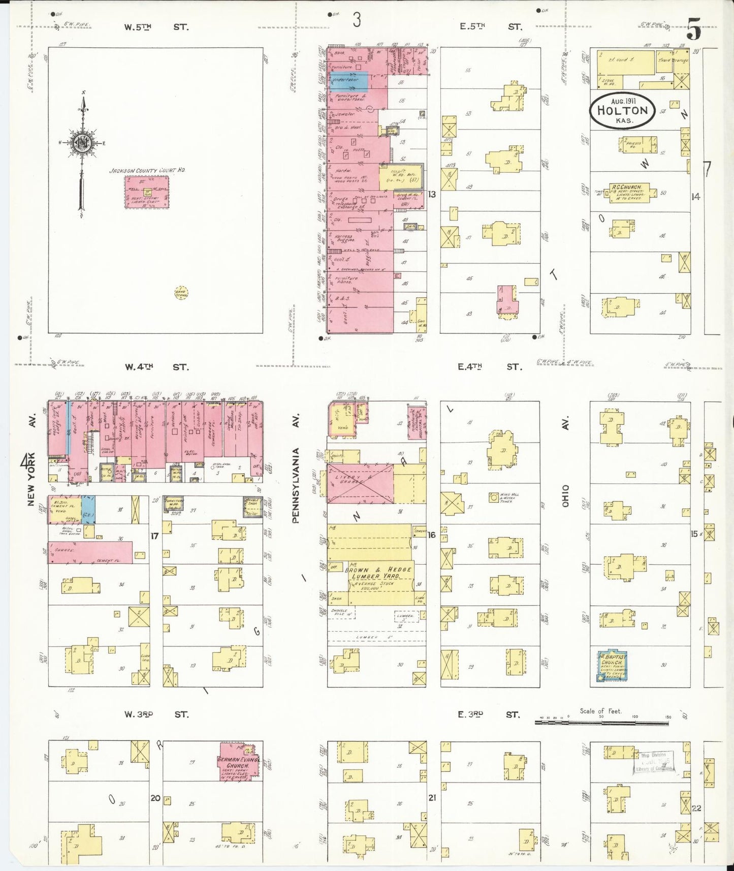 Sanborn Fire Insurance Map from Holton, Jackson County, Kansas (1911), Sheet #0005 - Historic Sanborn Fire Insurance Map Print, vintage old map wall art, antique decor, genealogy gift, Kansas Kansas map
