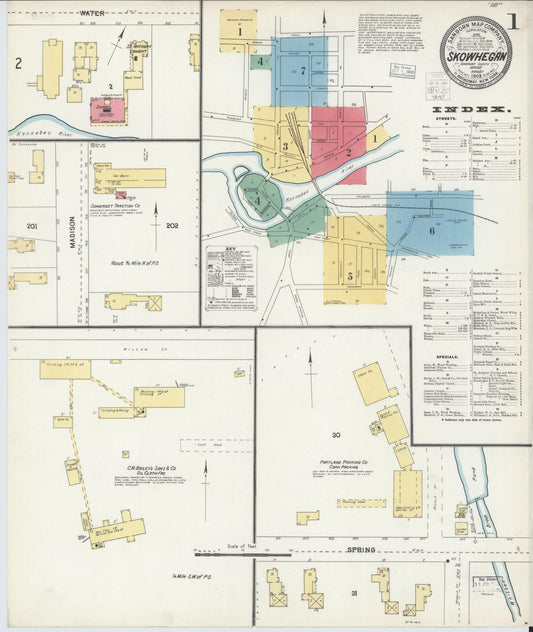 Sanborn Fire Insurance Map from Skowhegan, Somerset County, Maine (1903), Sheet #0001 - Historic Sanborn Fire Insurance Map Print, vintage old map wall art, antique decor, genealogy gift, Maine Maine map