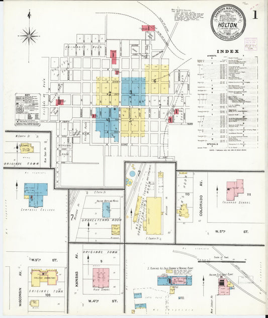 Sanborn Fire Insurance Map from Holton, Jackson County, Kansas (1905), Sheet #0001 - Historic Sanborn Fire Insurance Map Print, vintage old map wall art, antique decor, genealogy gift, Kansas Kansas map