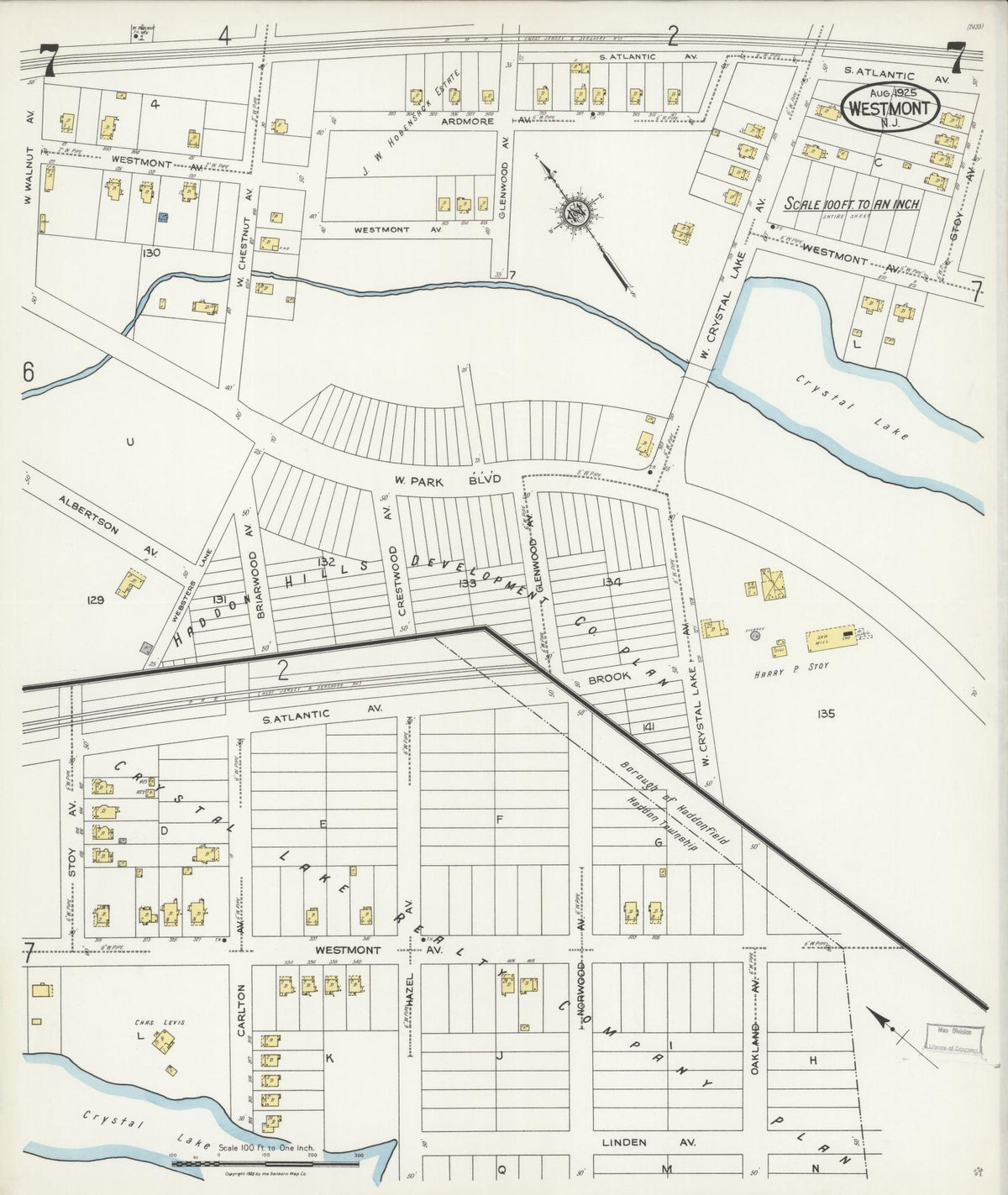 Sanborn Fire Insurance Map from Westmont, Camden County, New Jersey (1925), Sheet #0007 - Historic Sanborn Fire Insurance Map Print, vintage old map wall art, antique decor, genealogy gift, New Jersey New Jersey map