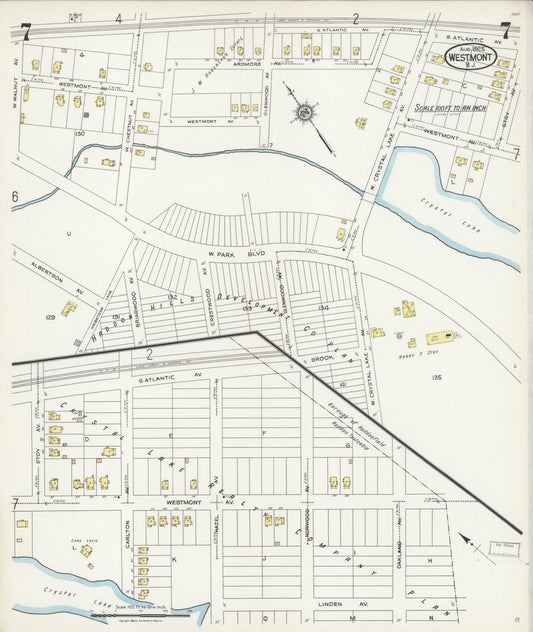 Sanborn Fire Insurance Map from Westmont, Camden County, New Jersey (1925), Sheet #0007 - Historic Sanborn Fire Insurance Map Print, vintage old map wall art, antique decor, genealogy gift, New Jersey New Jersey map