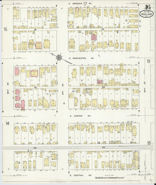 Sanborn Fire Insurance Map from Ashland, Boyd County, Kentucky (1912), Sheet #0016 - Historic Sanborn Fire Insurance Map Print, vintage old map wall art, antique decor, genealogy gift, Kentucky Kentucky map