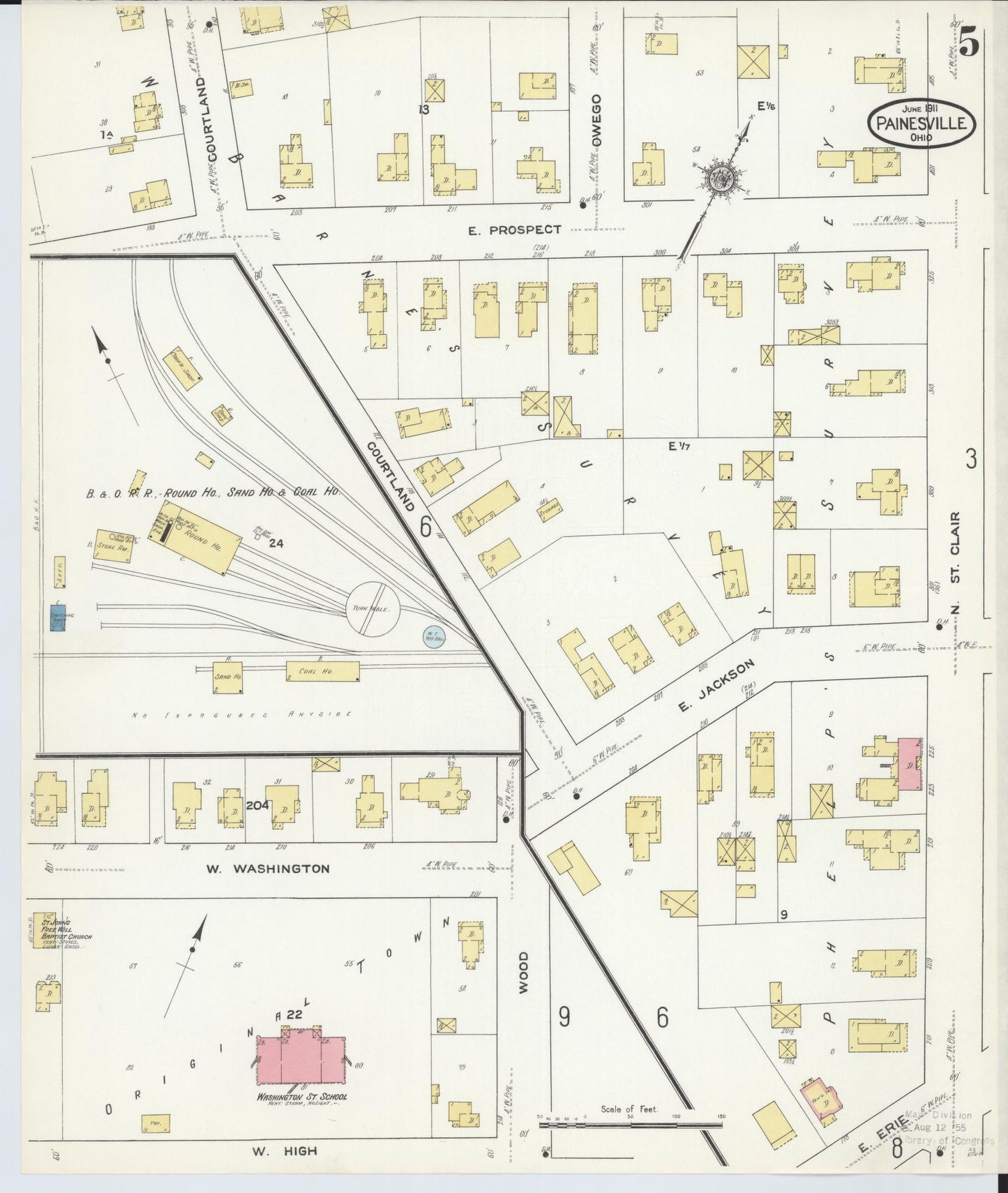 Sanborn Fire Insurance Map from Painesville, Lake County, Ohio (1911), Sheet #0005 - Historic Sanborn Fire Insurance Map Print, vintage old map wall art, antique decor, genealogy gift, Ohio Ohio map