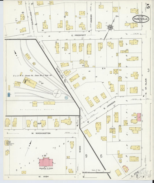 Sanborn Fire Insurance Map from Painesville, Lake County, Ohio (1911), Sheet #0005 - Historic Sanborn Fire Insurance Map Print, vintage old map wall art, antique decor, genealogy gift, Ohio Ohio map
