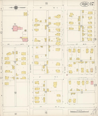 Sanborn Fire Insurance Map from Bozeman, Gallatin County, Montana (1912), Sheet #0017 - Complete Map Set gallery image, historic Sanborn map, vintage wall art, Montana Montana