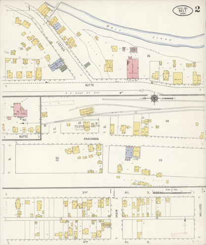 Sanborn Fire Insurance Map from Belt, Cascade County, Montana (1910), Sheet #0002 - Complete Map Set gallery image, historic Sanborn map, vintage wall art, Montana Montana