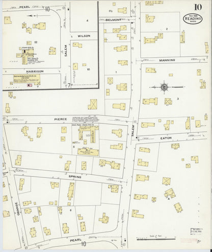 Sanborn Fire Insurance Map from Reading, Middlesex County, Massachusetts (1909), Sheet #0010 - Historic Sanborn Fire Insurance Map Print, vintage old map wall art, antique decor, genealogy gift, Massachusetts Massachusetts map