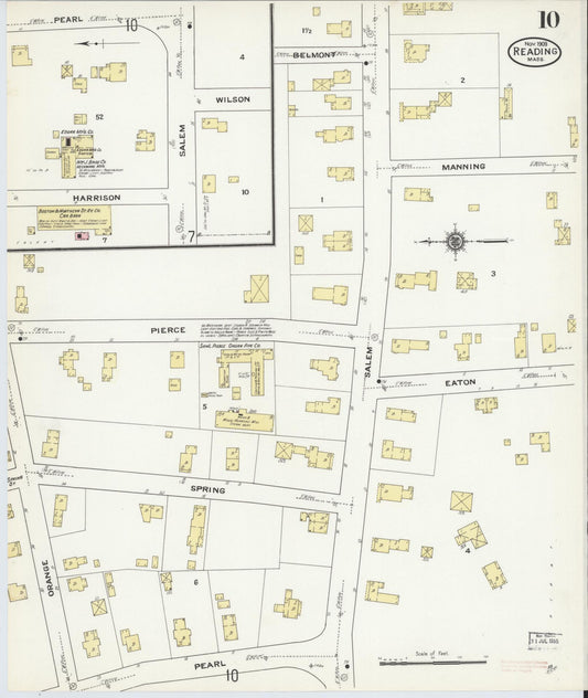 Sanborn Fire Insurance Map from Reading, Middlesex County, Massachusetts (1909), Sheet #0010 - Historic Sanborn Fire Insurance Map Print, vintage old map wall art, antique decor, genealogy gift, Massachusetts Massachusetts map