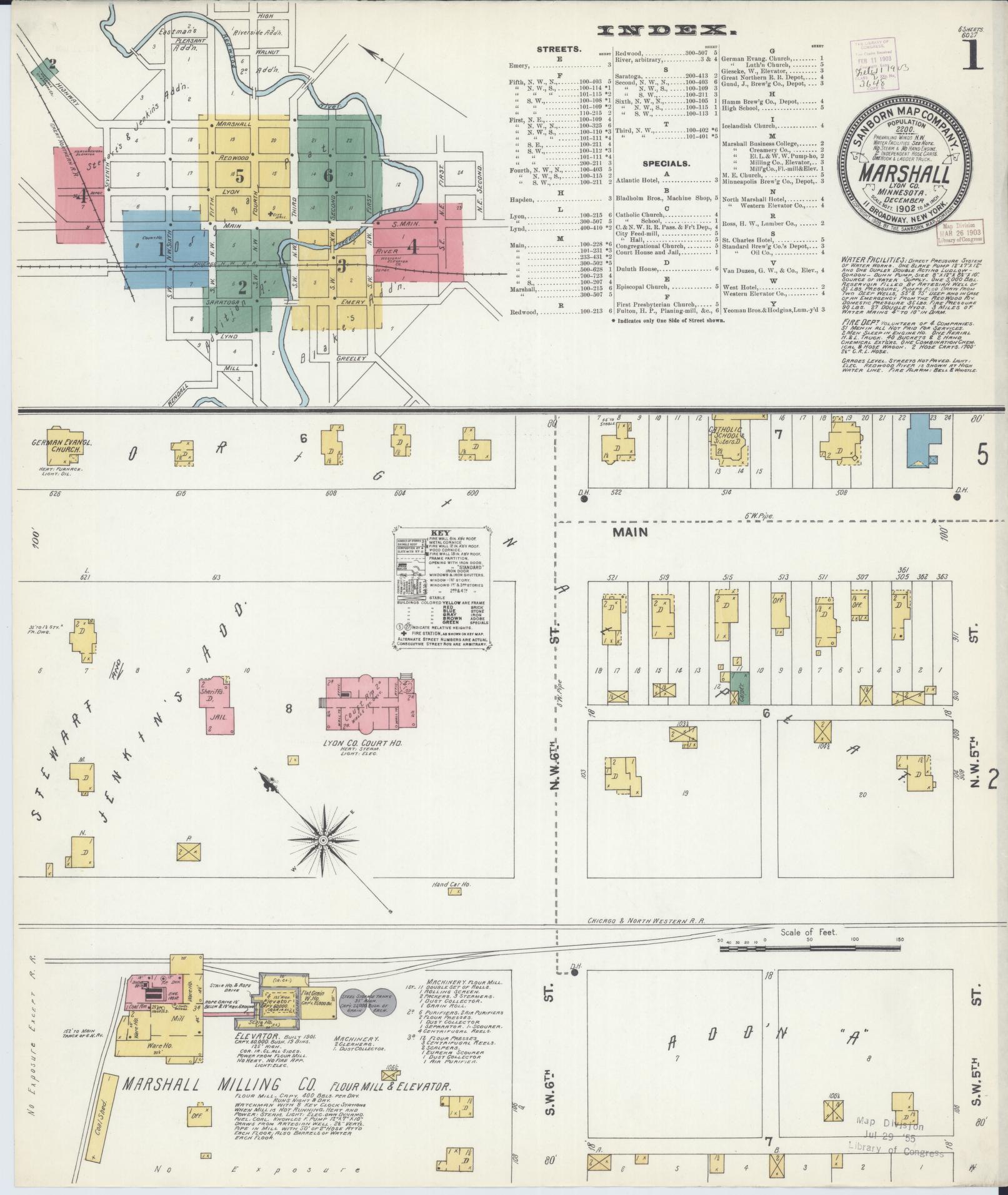 Sanborn Fire Insurance Map from Marshall, Lyon County, Minnesota (1902), Sheet #0001 - Complete Map Set gallery image, historic Sanborn map, vintage wall art, Minnesota Minnesota