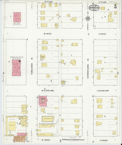 Sanborn Fire Insurance Map from Mangum, Greer County, Oklahoma (1916), Sheet #0005 - Complete Map Set gallery image, historic Sanborn map, vintage wall art, Oklahoma Oklahoma