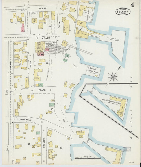 Sanborn Fire Insurance Map from Belfast, Waldo County, Maine (1895), Sheet #0004 - Historic Sanborn Fire Insurance Map Print, vintage old map wall art, antique decor, genealogy gift, Maine Maine map
