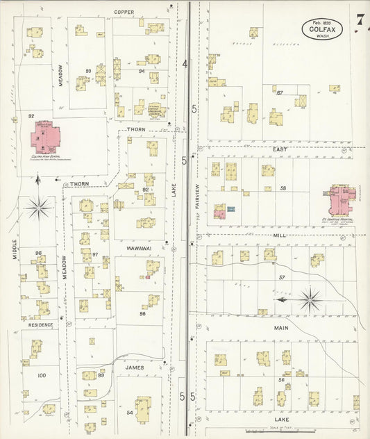 Sanborn Fire Insurance Map from Colfax, Whitman County, Washington (1899), Sheet #0007 - Historic Sanborn Fire Insurance Map Print, vintage old map wall art, antique decor, genealogy gift, Washington Washington map