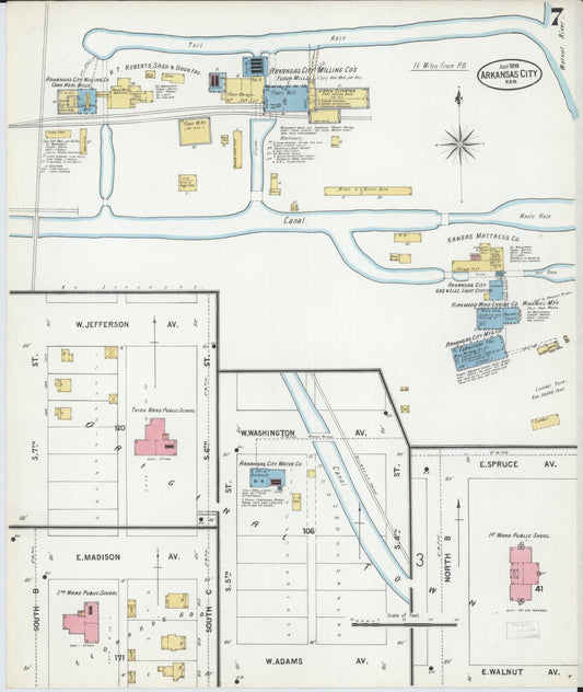 Sanborn Fire Insurance Map from Arkansas City, Cowley County, Kansas (1899), Sheet #0007 - Historic Sanborn Fire Insurance Map Print, vintage old map wall art, antique decor, genealogy gift, Arkansas Arkansas map